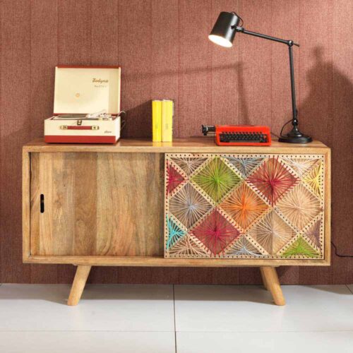 Schiebetüren Sideboard im Retro Style Bunt massiv