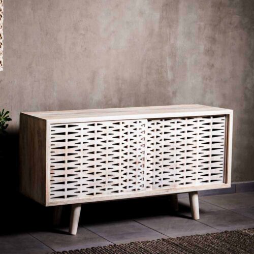 Design Sideboard aus Mangobaum Massivholz Schiebetüren