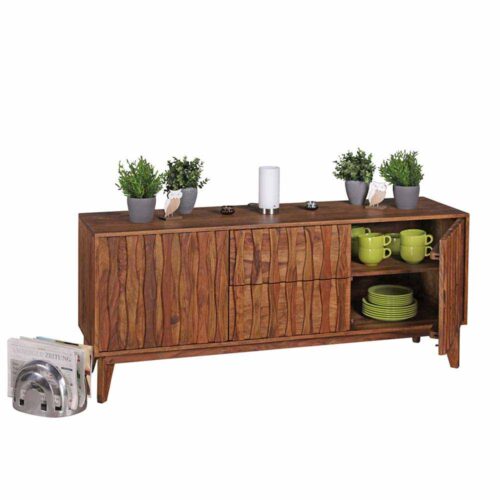 Design Sideboard aus Sheesham Massivholz 3D Stuktur