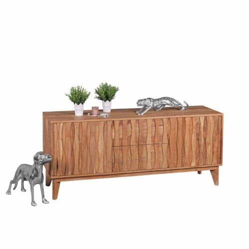 Wohnzimmer Sideboard aus Akazie Massivholz Wellen Stuktur