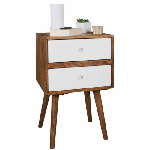 Boxspring Nachtkommode aus Sheesham Massivholz Weiß
