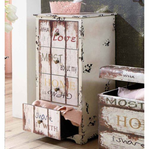 Shabby Kommode in Bunt Weiß Schubladen