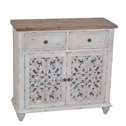 Flur Kommode in Creme Weiß verziert 2 türig