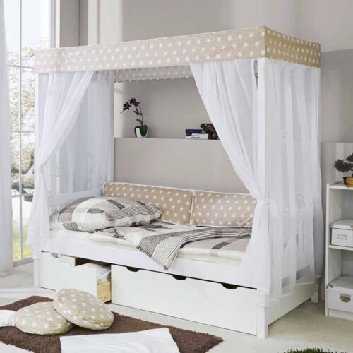 Bett mit Himmel Weiß Beige