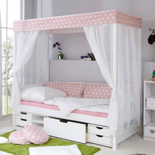Mädchen Himmelbett mit Schubladen Weiß Rosa