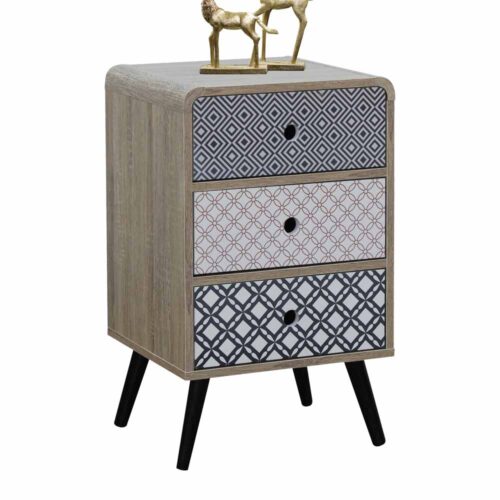 Retro Nachtschrank mit Schubladen Bunt gemustert