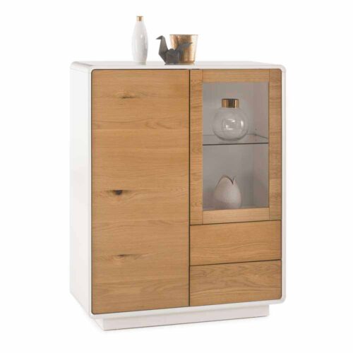 Wohnzimmer Highboard mit Eiche furniert Weiß