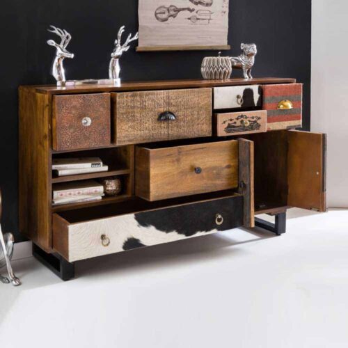 Wohnzimmer Sideboard in Braun Bunt Mangobaum Massivholz
