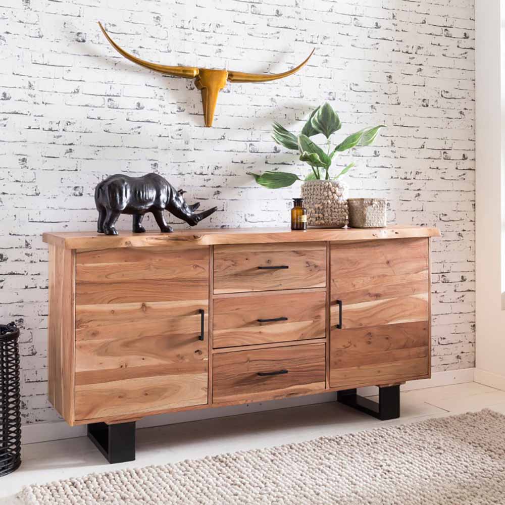 Wohnzimmer Sideboard aus Akazie Massivholz Loft Design