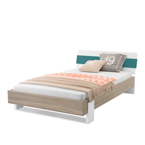 Jugendzimmerbett in Holz Petrol modern