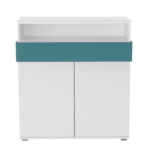 Jugend Kommode mit LED Beleuchtung Weiß Petrol