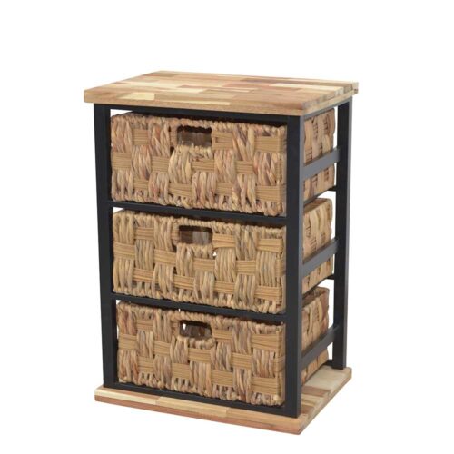 Nachtkommode mit Körben Kiefer Massivholz und Eisen