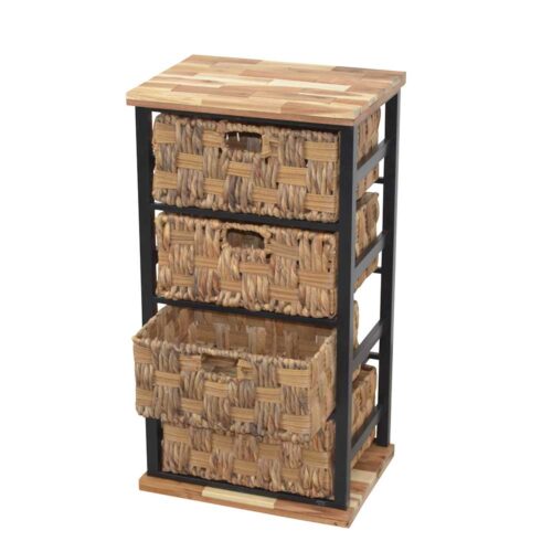 Hochkommode mit Körben Kiefer Massivholz und Eisen