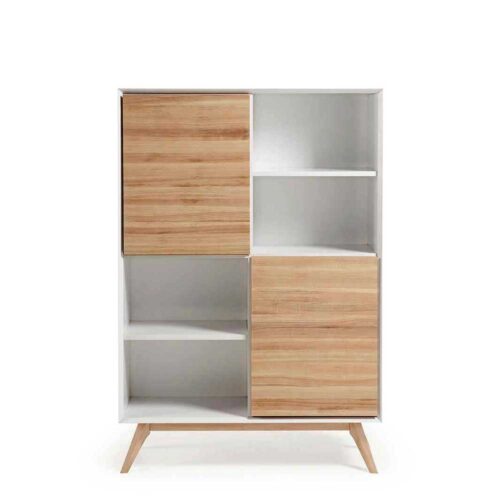 Wohnzimmer Highboard in Weiß mit Esche massiv