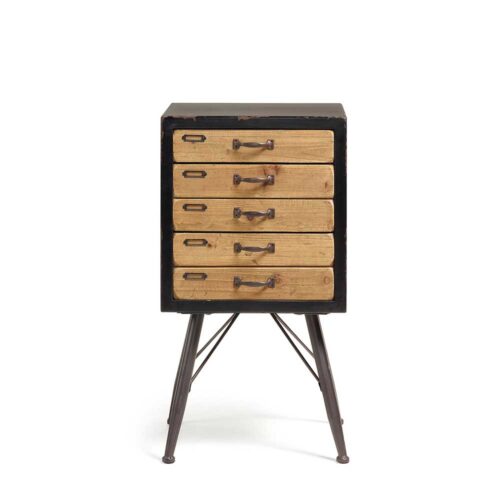 Hohe Kommode mit Schubladen Tanne Massivholz Metall