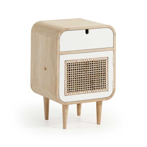 Nachtkommode aus Mangobaum Massivholz Rattan