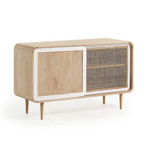 Schiebetüren Sideboard aus Mangobaum Massivholz Rattan
