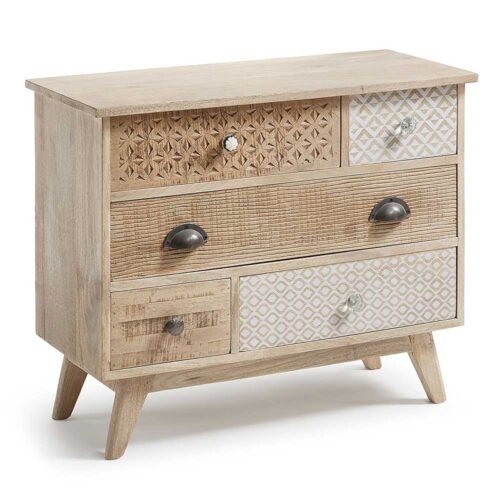 Nachtkonsole Kommode Massivholz mit fünf Schubladen 4-Fuß Gestell