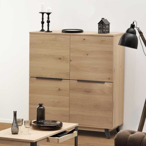 Wohnzimmer Highboard mit Eiche furniert 4-türig