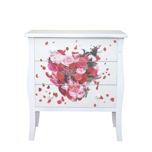 Schubladenkommode mit Rosen Motiv Creme Weiß