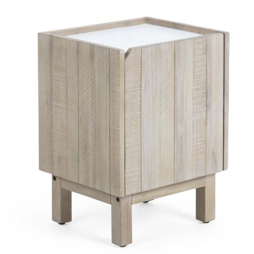 Nachtkonsole aus Akazie Tischplatte in Weiß