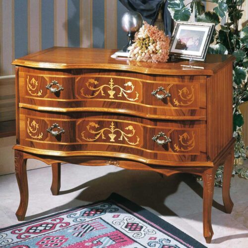 2 Schubladen Kommode im Barockstil Nussbaum furniert