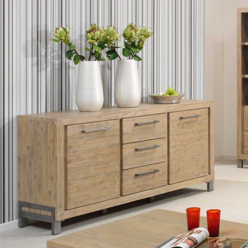 Sideboard aus Akazie Massivholz Grey Wash