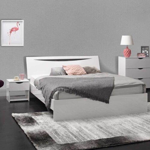 Doppelbett in Weiß Hochglanz Nachtkonsolen (3-teilig)