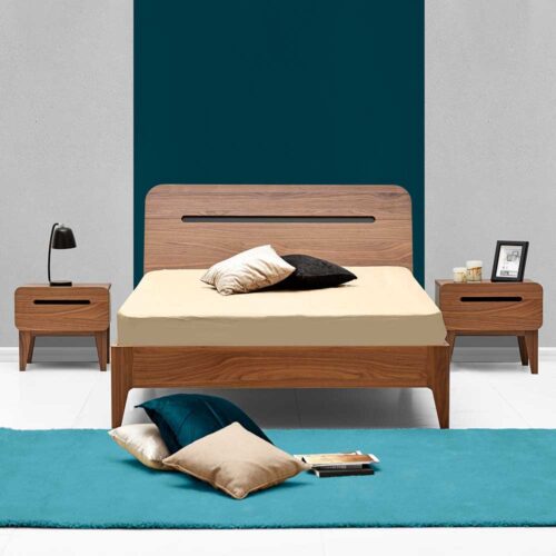 Retro Bett in Walnussfarben Nachtkommoden (3-teilig)