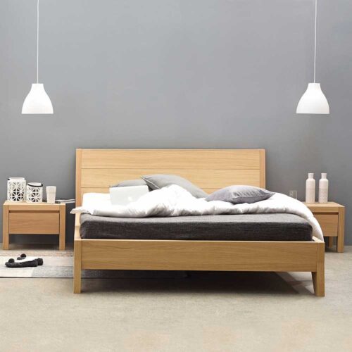 Ehebett mit Nachtkommoden Eiche furniert (3-teilig)