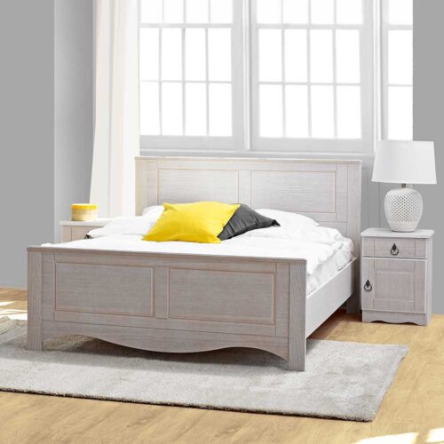 Bett in Weiß Eiche furniert Nachtkommoden (3-teilig)