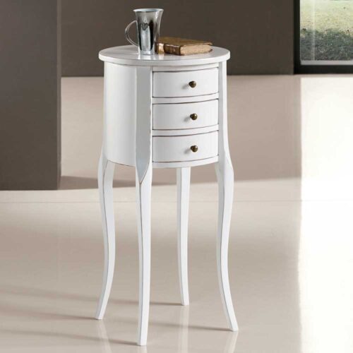Hoher Nachttisch in Weiß 3 Schubladen