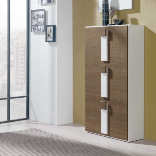 Schuhkipper in Braun Weiß Hochglanz