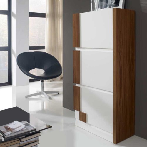 Schuhkipper in Weiß Hochglanz und Walnussfarben 60 cm breit