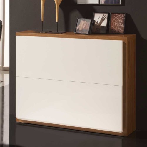 Schuhkipper in Weiß Hochglanz Walnussfarben