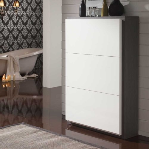 Schuhkommode in Weiß Hochglanz Grau