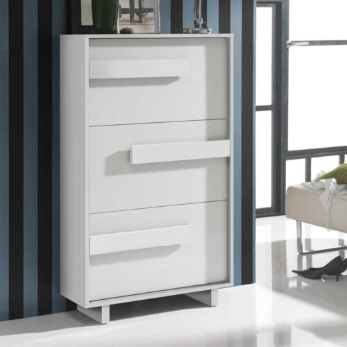 Schuhkommode in Weiß Hochglanz 3 Klappen