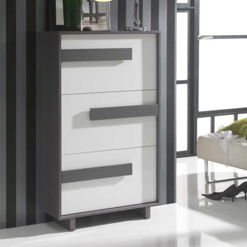 Schuhkipper in Grau und Weiß Hochglanz 3 Klappen