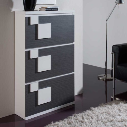 Garderoben Schuhschrank mit Klappen Grau und Weiß Hochglanz