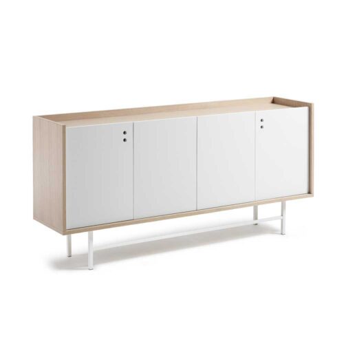 Sideboard in Weiß mit Eiche furniert 4 Türen