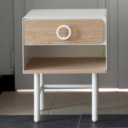 Nachtkonsole in Weiß und mit Eiche Echtholz Furnier 40 cm breit