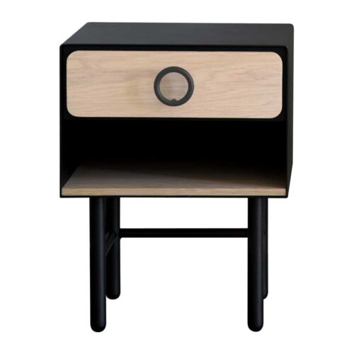 Bettkommode aus Metall in Schwarz Eiche furniert