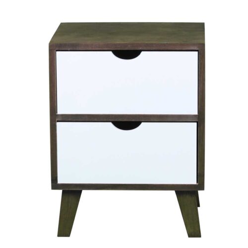 Nachtkonsole in Weiß und Braun 2 Schubladen