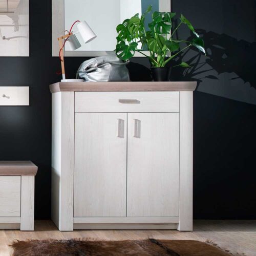 Landhaus Kommode in Pinie Weiß und Eiche Garderobe