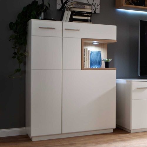 Highboard in Weiß und Eiche offenem Fach