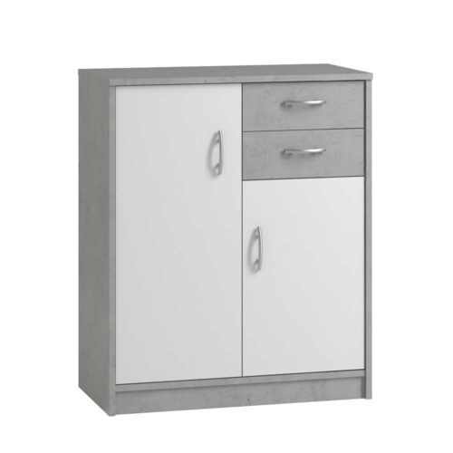 Türen Kommode in Weiß und Beton Grau 2 Schubladen