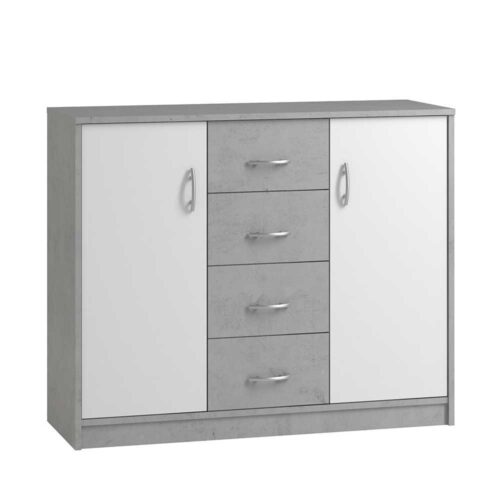 Flur Kommode in Weiß und Beton Grau Schubladen und Türen