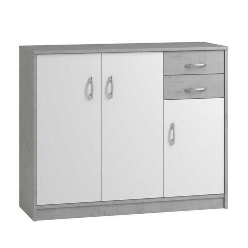 Kommode mit Schubladen und Türen Weiß und Beton Grau