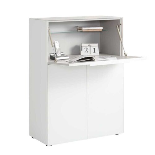Schreibsekretär in Weiß Glas beschichtet