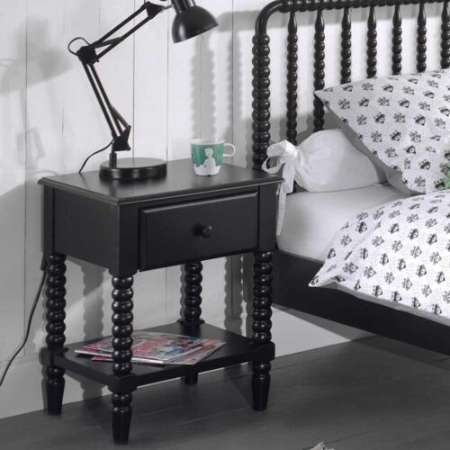 Schwarze Nachtkonsole im Retro Design gedrechselt